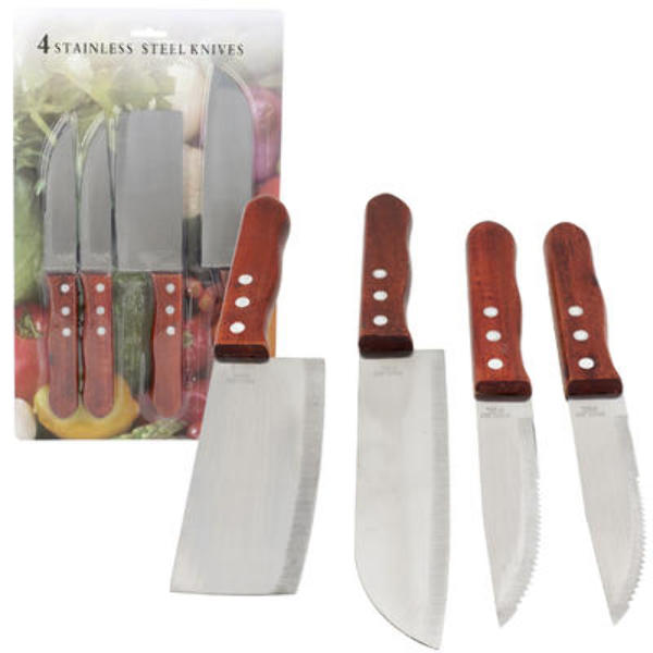 Wholesale 4Pc Stainless Steel Knife Set With Wooden Handles(24x.21)