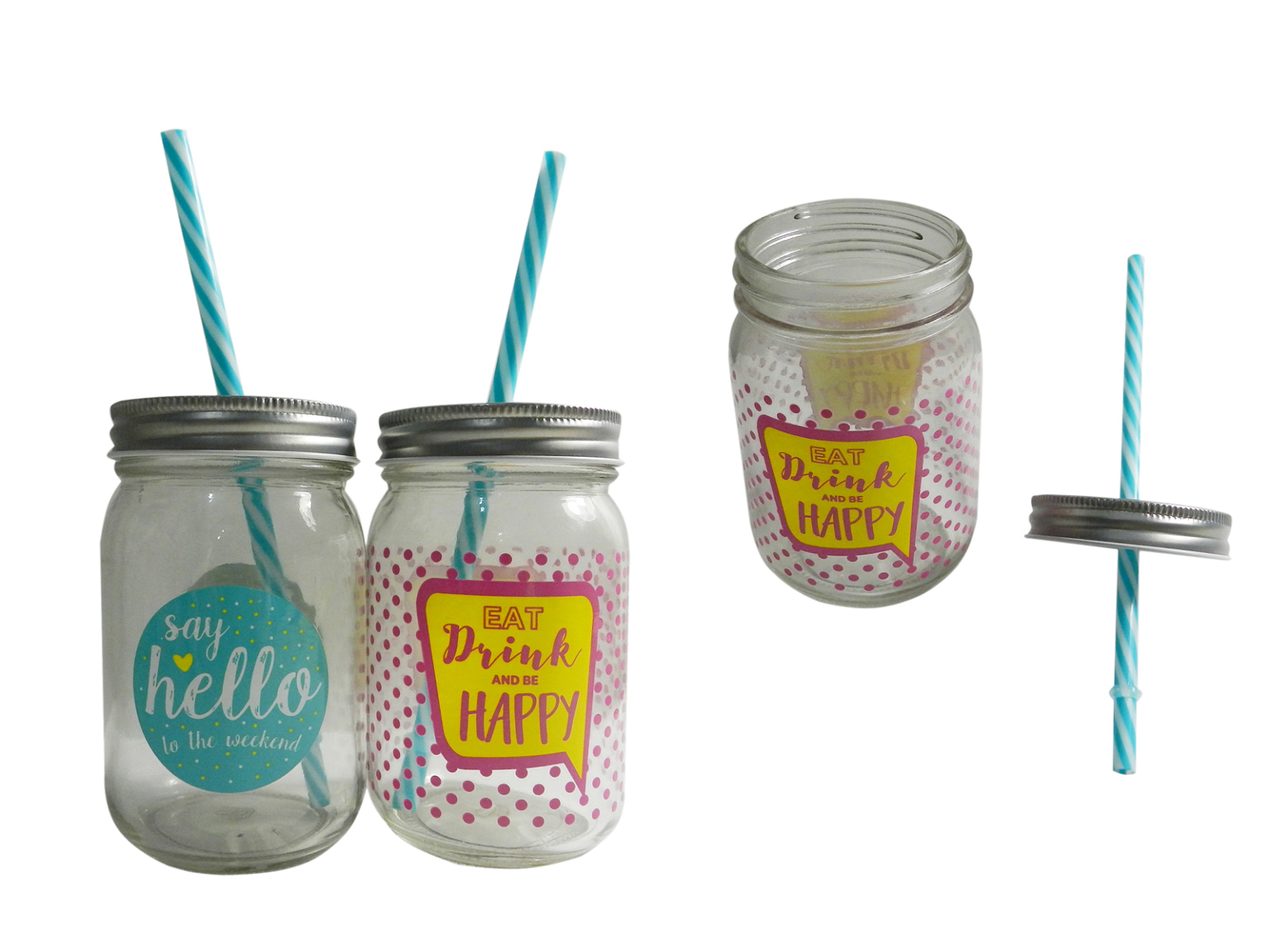 Wholesale 12 oz. Glass Drinking Jar with Straw DollarDays