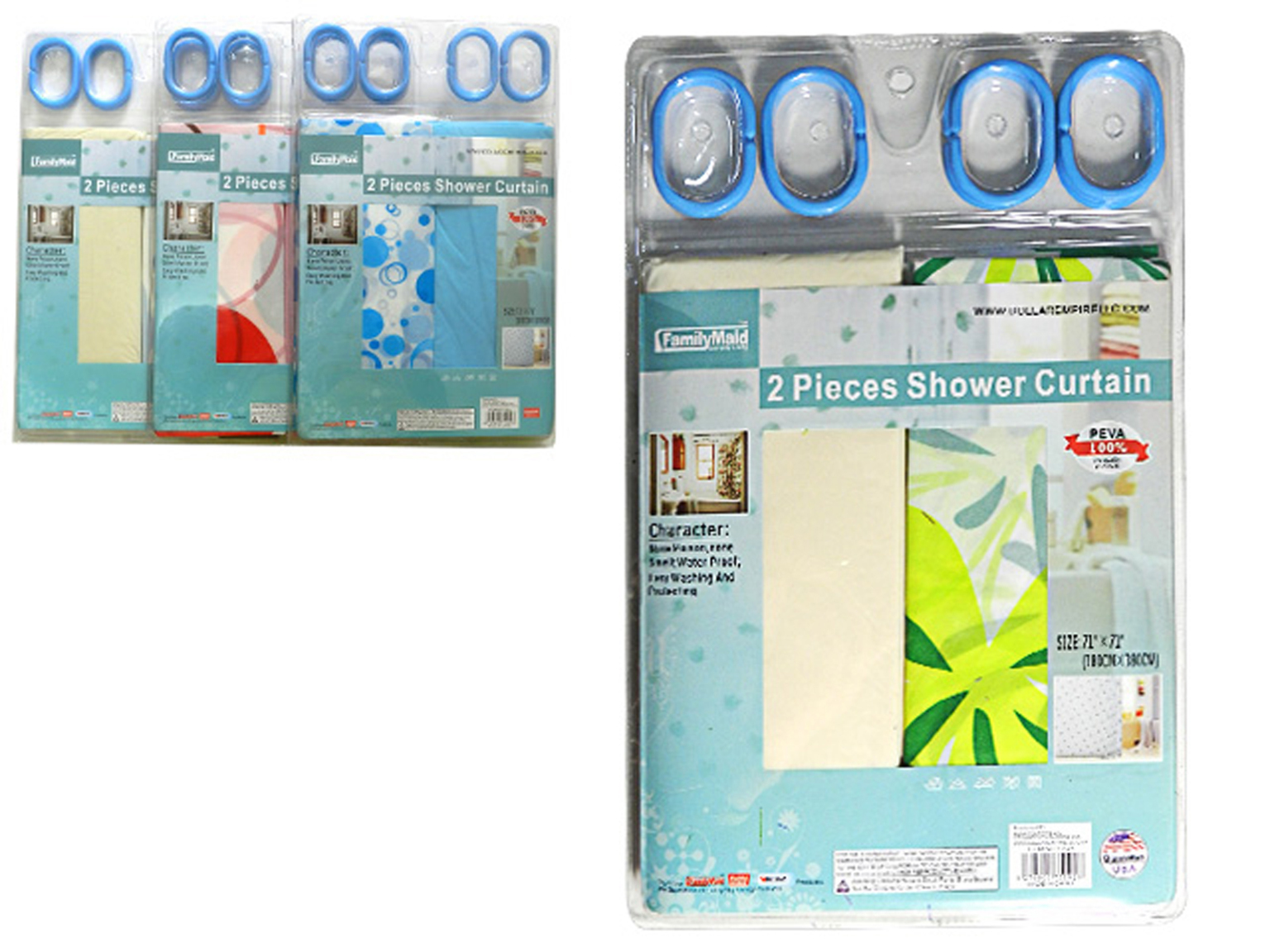 Bulk Shower Curtain Sets Liner, Curtain & Rings