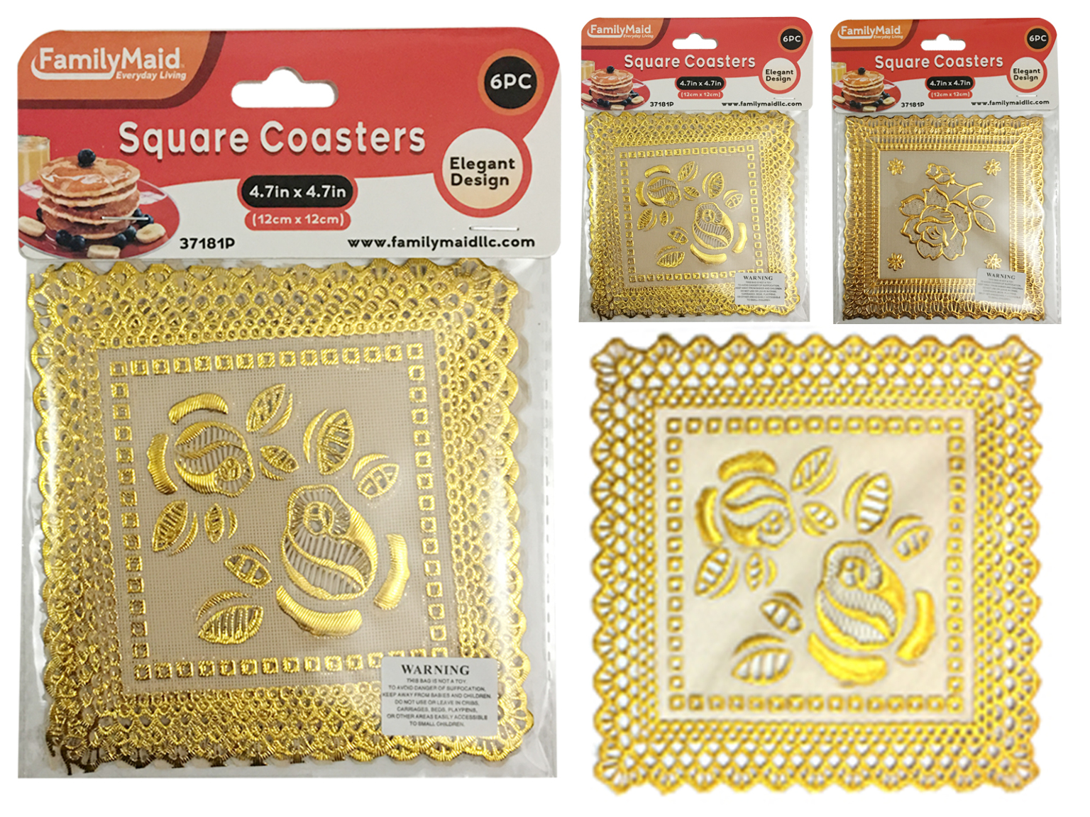 Wholesale 6 Piece Gold Print Square Coasters DollarDays