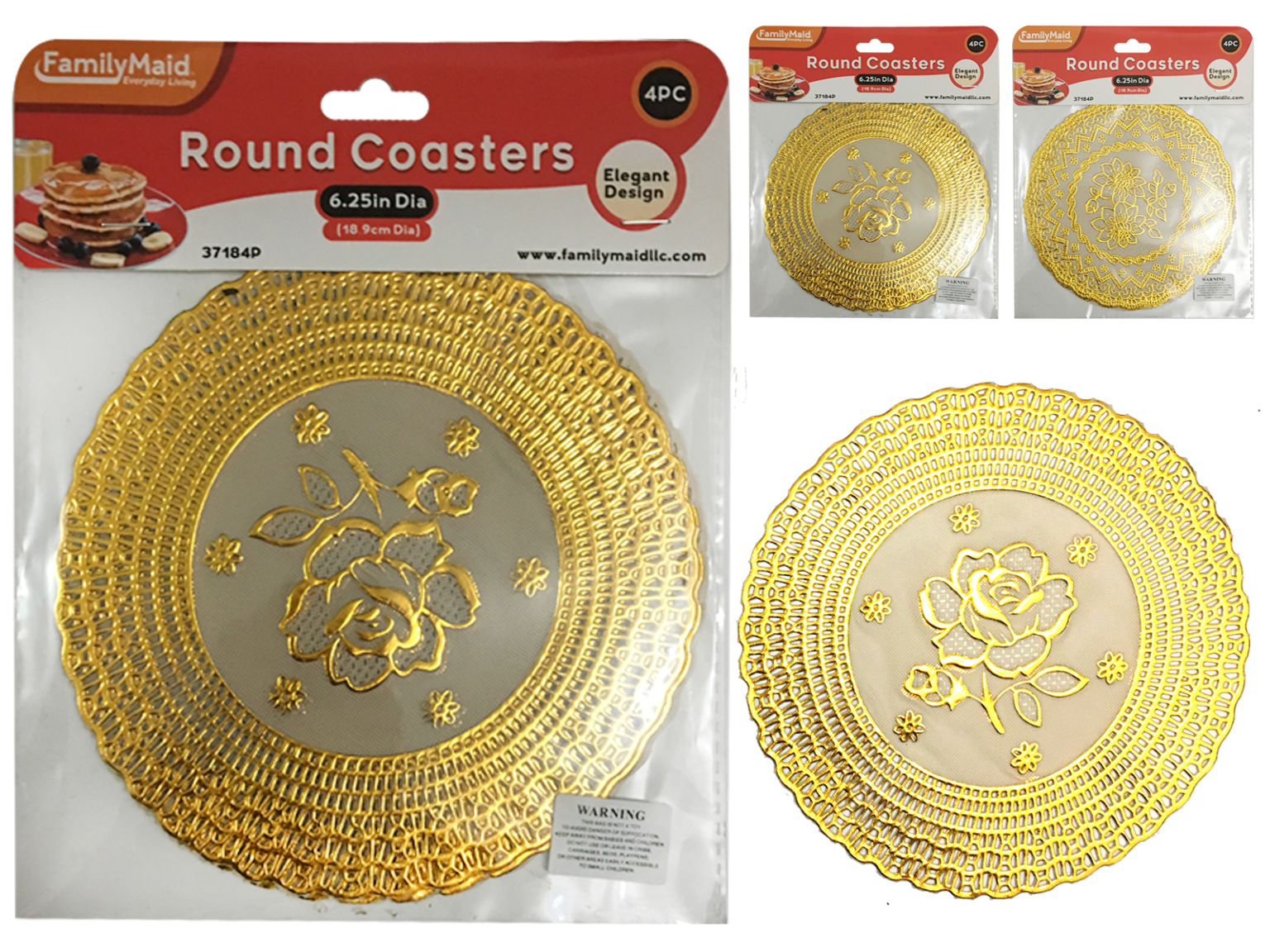 Wholesale 4 Piece Round Gold Coasters Set (SKU 2327001) DollarDays