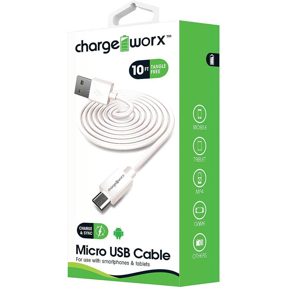 Wholesale Micro USB Cables White, TangleFree, 10'
