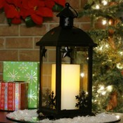 Medium Winter Lantern w/ Flameless Candle - Bronze