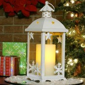 Medium Winter Lantern w/ Flameless Candle- White
