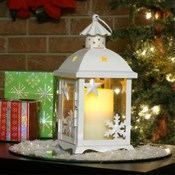 Small Winter Lantern - w/ Flameless Candle- White