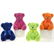 9" 4 Assorted Color Sitting Bears W/Ribbon