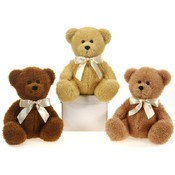 9" 3 Assorted Color Sitting Bears W/Ribbon