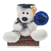 9" Sitting White Grad Bear Holding