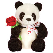 12" Sitting Panda Holding Rose