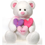 11" White Sitting Bear Holding 3 Hearts