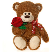 16" Brown Bear Holding Rose