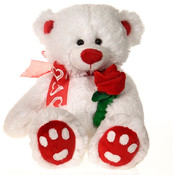 14" White Cuddle B/B Bear Holding Rose
