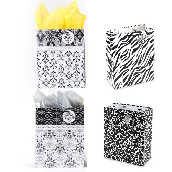 Large White and Black Design Matte Finish Gift Bags(120x.18)