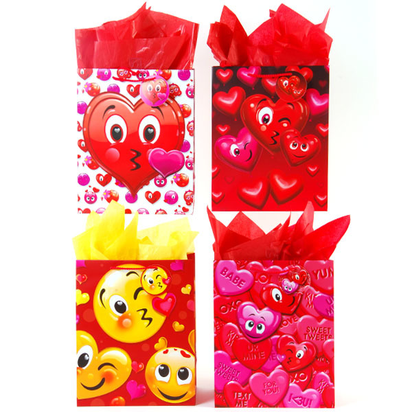 Wholesale Valentine's Day Emoji Gift Bags - Extra Large(108x.44)