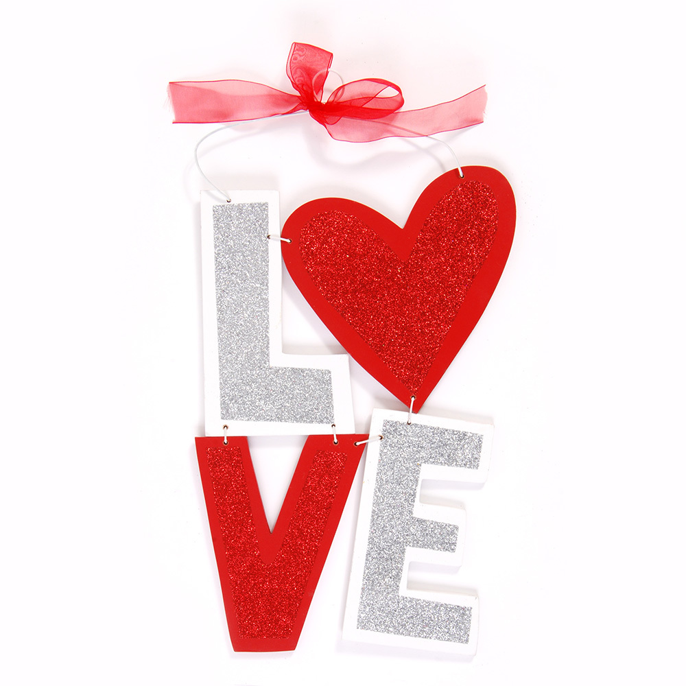 Wooden Valentine Love Hanging Decoration With Glitter(24x$5.67)
