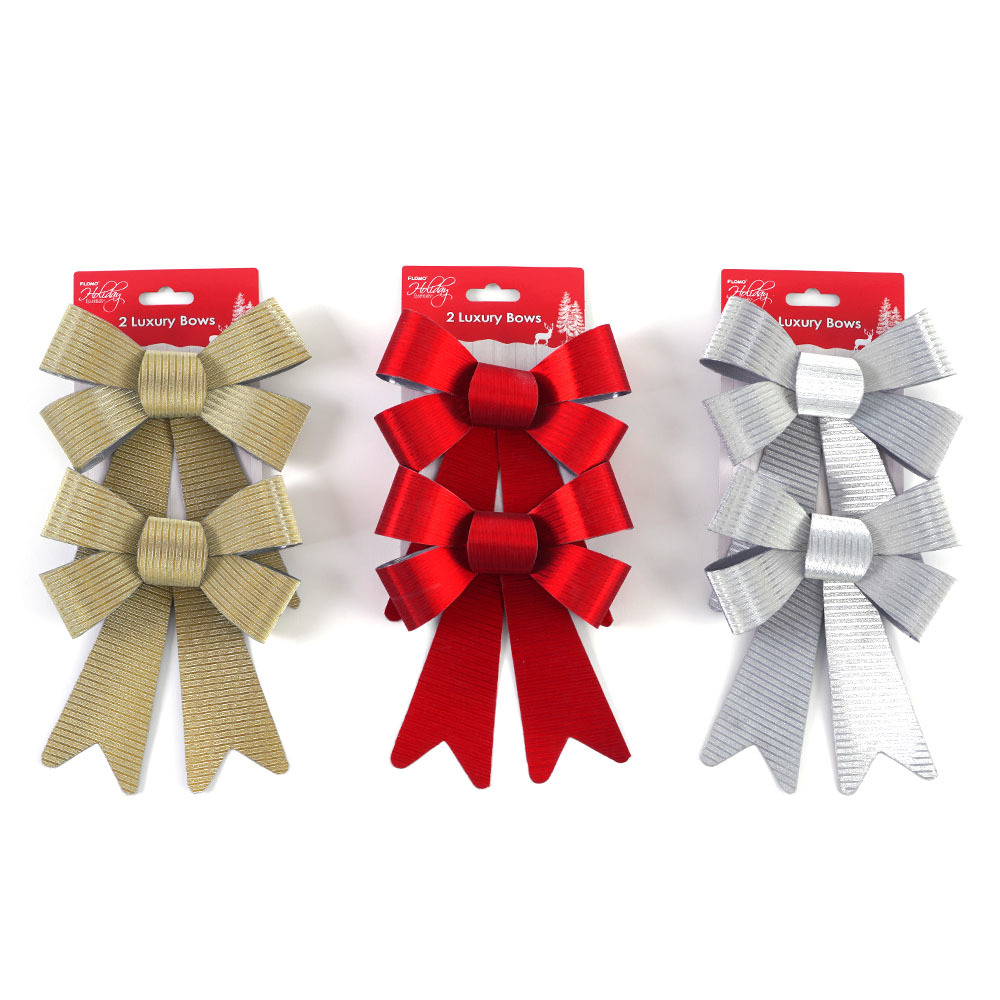 Wholesale Metallic Christmas Bows 2 Pack, Assorted Colors