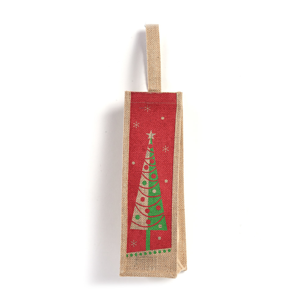 Wholesale Christmas Tree Burlap Wine Bottle Bag With Handle(24x.68)