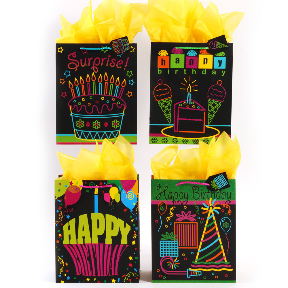 Wholesale Extra Large Neon Party Birthday Glitter Gift Bag on a Black
