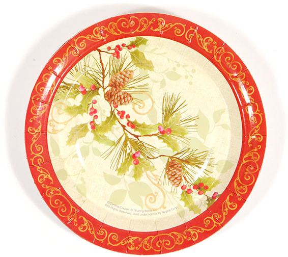 Wholesale Round Pinecone and Holly Printed Plates(36x.55)