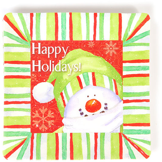 Wholesale Square Happy Holidays Snowman Printed Plates(36x.60)