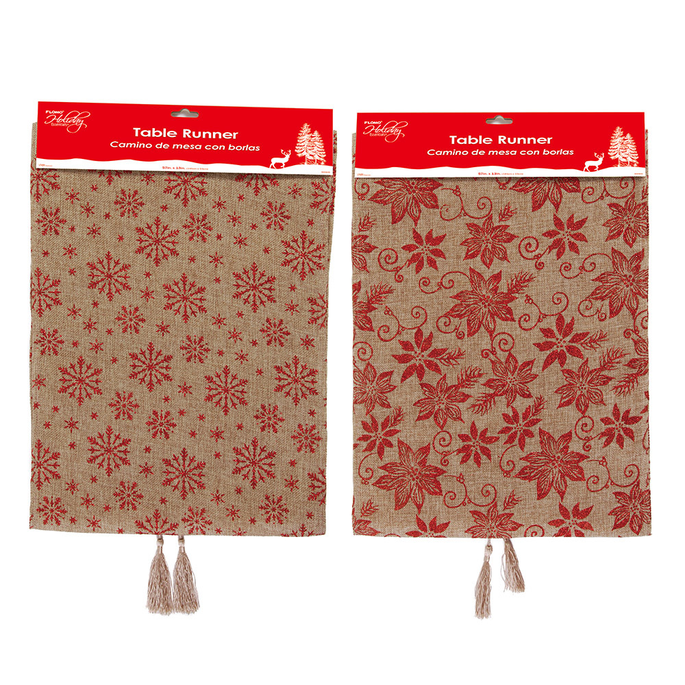 Wholesale Poinsettia and Snowflake Burlap Table Runners(36x.46)