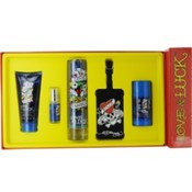 Ed Hardy Love & Luck Set-Edt Spray 3.4 Oz & Hair And Body Wash 3 Oz & Deodorant Stick 2.75 Oz & Edt Spray .25 Oz Mini & Luggage Tag By Christian Audig Wholesale Bulk