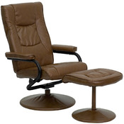 Contemporary Palimino Leather Recliner and Ottoman with Leather Wrapped Base