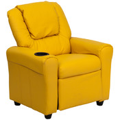 Contemporary Yellow Vinyl Kids Recliner with Cup Holder and Headrest