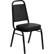 Trapezoidal Back Stacking Banquet Chair with Black Vinyl and 2.5'' Thick Seat - Black Frame