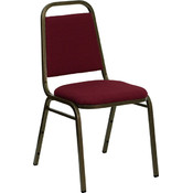 Trapezoidal Back Stacking Banquet Chair with Burgundy Fabric and 1.5'' Thick Seat - Gold Vein Frame