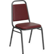 Trapezoidal Back Stacking Banquet Chair with Burgundy Vinyl and 1.5'' Thick Seat - Silver Vein Frame