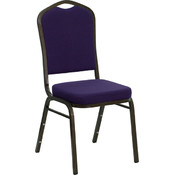 Crown Back Stacking Banquet Chair with Purple Fabric and 2.5'' Thick Seat - Gold Vein Frame