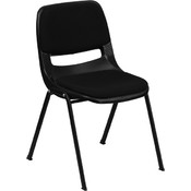 880 lb. Capacity Black Ergonomic Shell Stack Chair with Padded Seat and Back