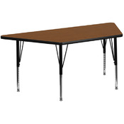 24''W x 48''L Trapezoid Activity Table with 1.25'' Thick High Pressure Oak Laminate Top and Height Adjustable Pre-School Legs