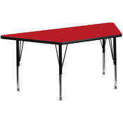24''W x 48''L Trapezoid Activity Table with 1.25'' Thick High Pressure Red Laminate Top and Height Adjustable Pre-School Legs