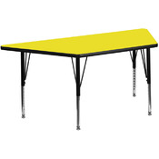 24''W x 48''L Trapezoid Activity Table with 1.25'' Thick High Pressure Yellow Laminate Top and Height Adjustable Pre-School Legs