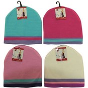 Girls Beanie Hat w/Stripes Assorted Colors