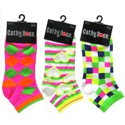 Ladies Neon Pattern Shorties Socks Assorted 9-11