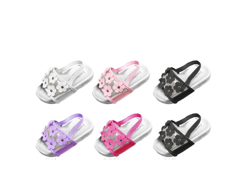 Wholesale Toddler Girls Slides With Clear Vinyln Upper Flowers (SKU