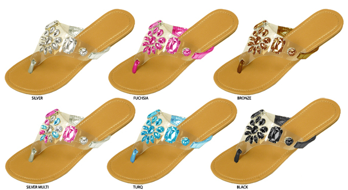 Wholesale Women's Clear Flip Flops w/ Hinged Rhinestones (SKU 1785453) DollarDays