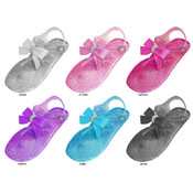 Girl's Glitter Jelly Sandals w/Rhinestone Bow