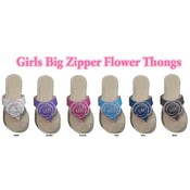 Girls Big Zipper Flower Flip Flops