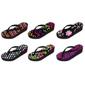 Ladies Printed Eva Wedge Flip Flops W/ Matching Straps