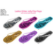 Ladies' Glitter Jelly Flip Flops w/Animal Print