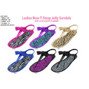 Ladies' Bow T-Strap Jelly Sandals w/Animal Print