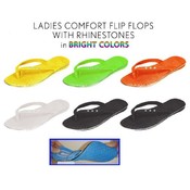 Ladies Comfort Flip Flops W/ Rhinestones In Bright Colors