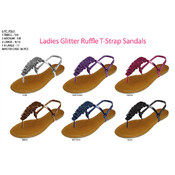 Ladies' Glitter Ruffle T-Strap Sandals
