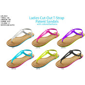 Ladies Cut-Out T-Strap Patent Sandals