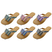 Ladies' Lurex Stripe Bow Flip Flops