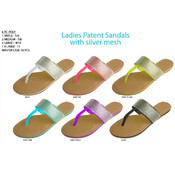 Ladies Patent Sandal with Silver Mesh